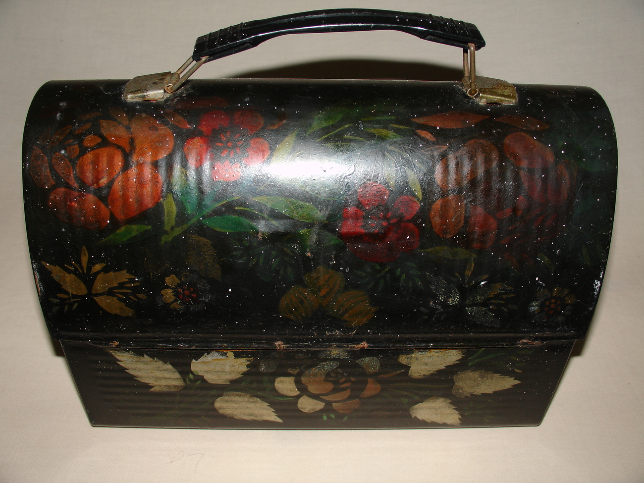 Thermos Lunch Box Black Dome Top Vintage Hand Painted Lunchboxes