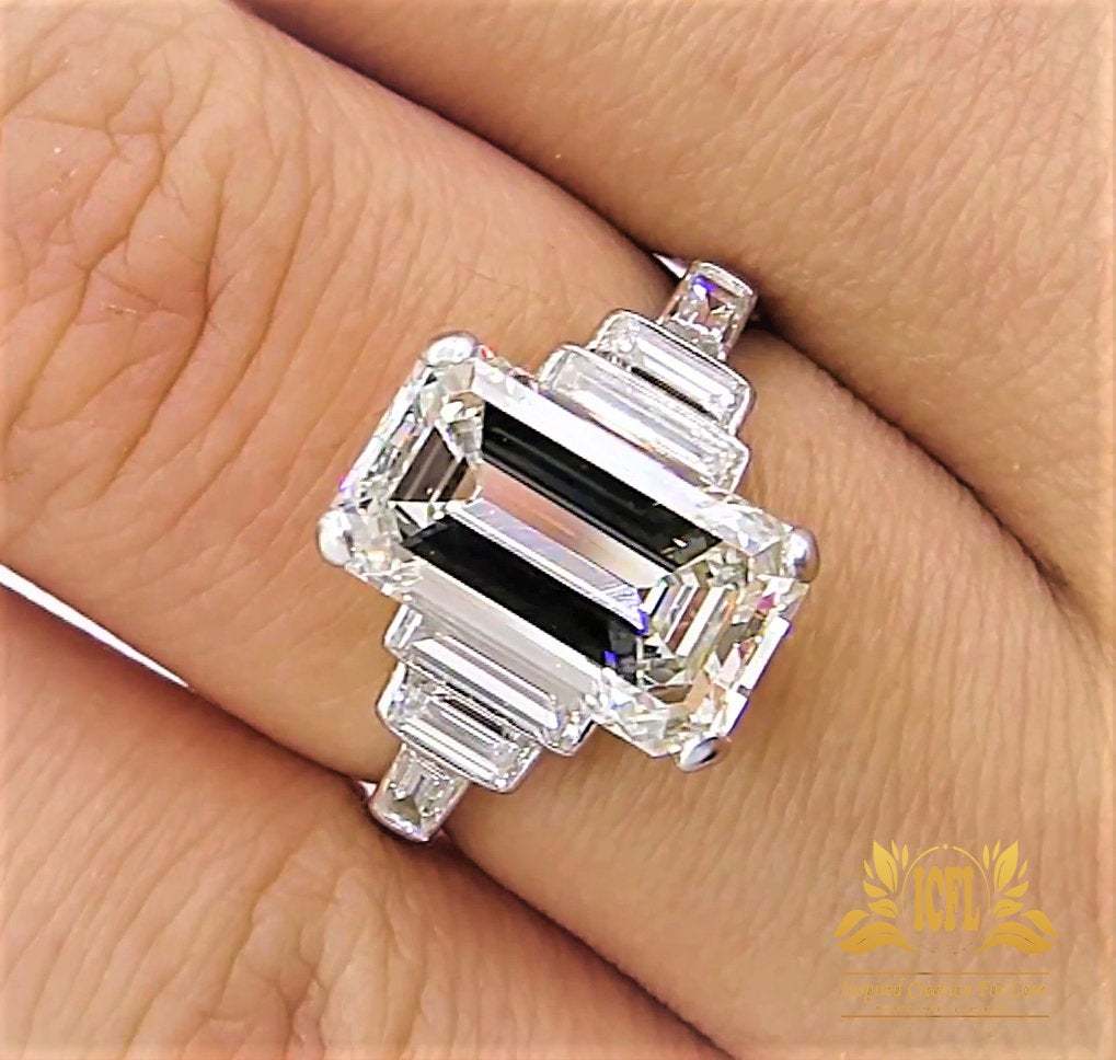 Emerald Cut Tapered Baguette Cut Solitaire Engagement Ring 925