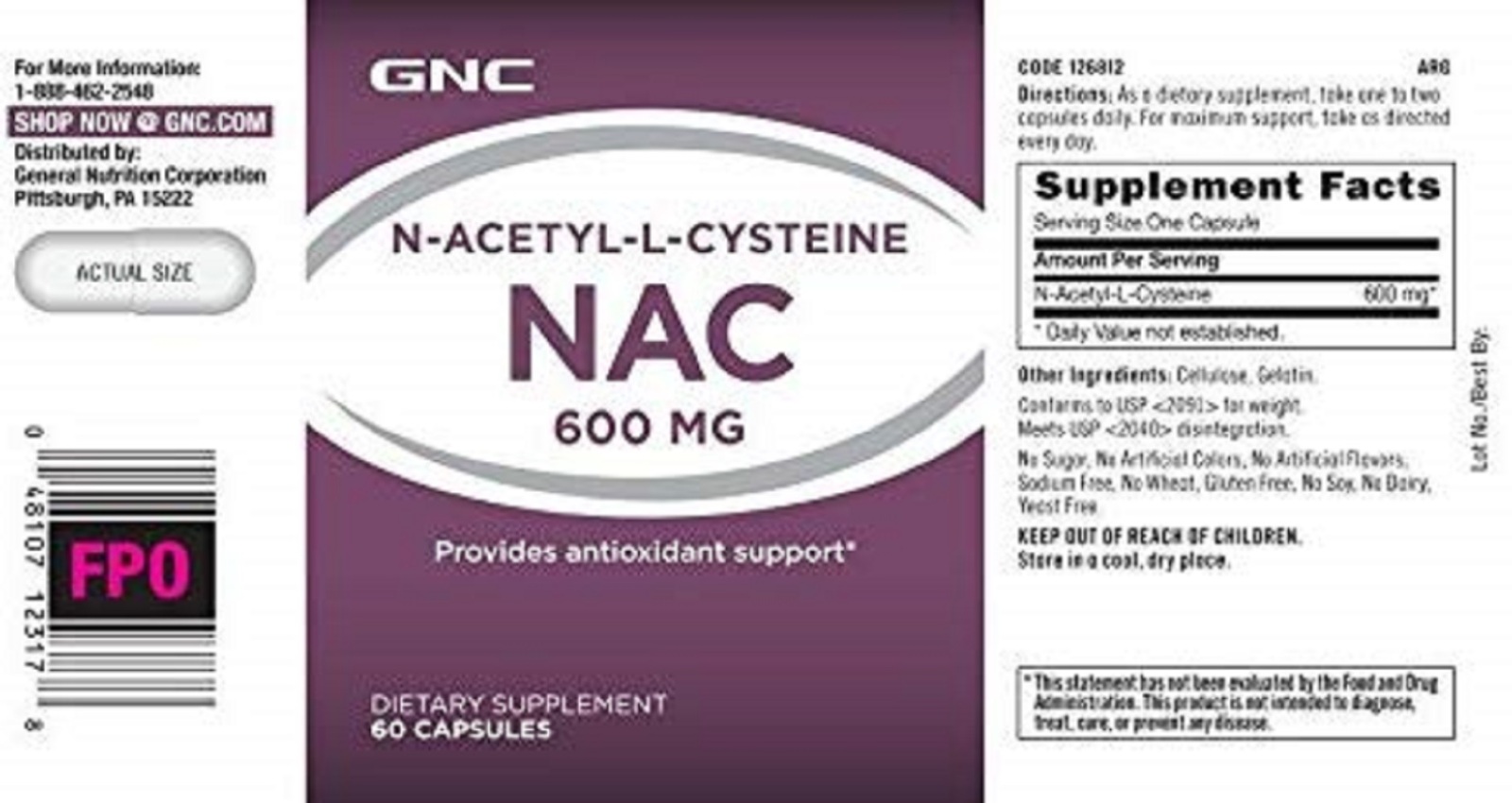 Gnc N Acetyl L Cysteine Nac Mg Capsules Provides Antioxidant