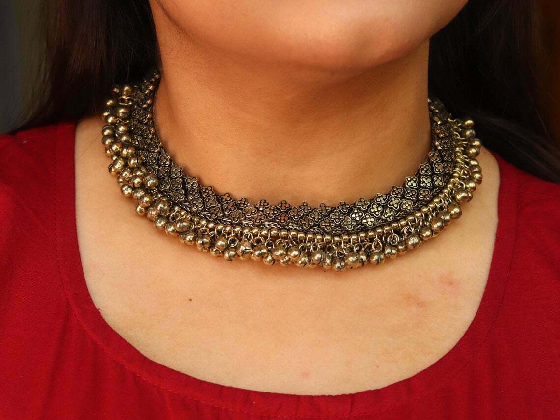 Antique Gold Necklace Oxidized Indian Jewelry Boho Choker Ethic Women