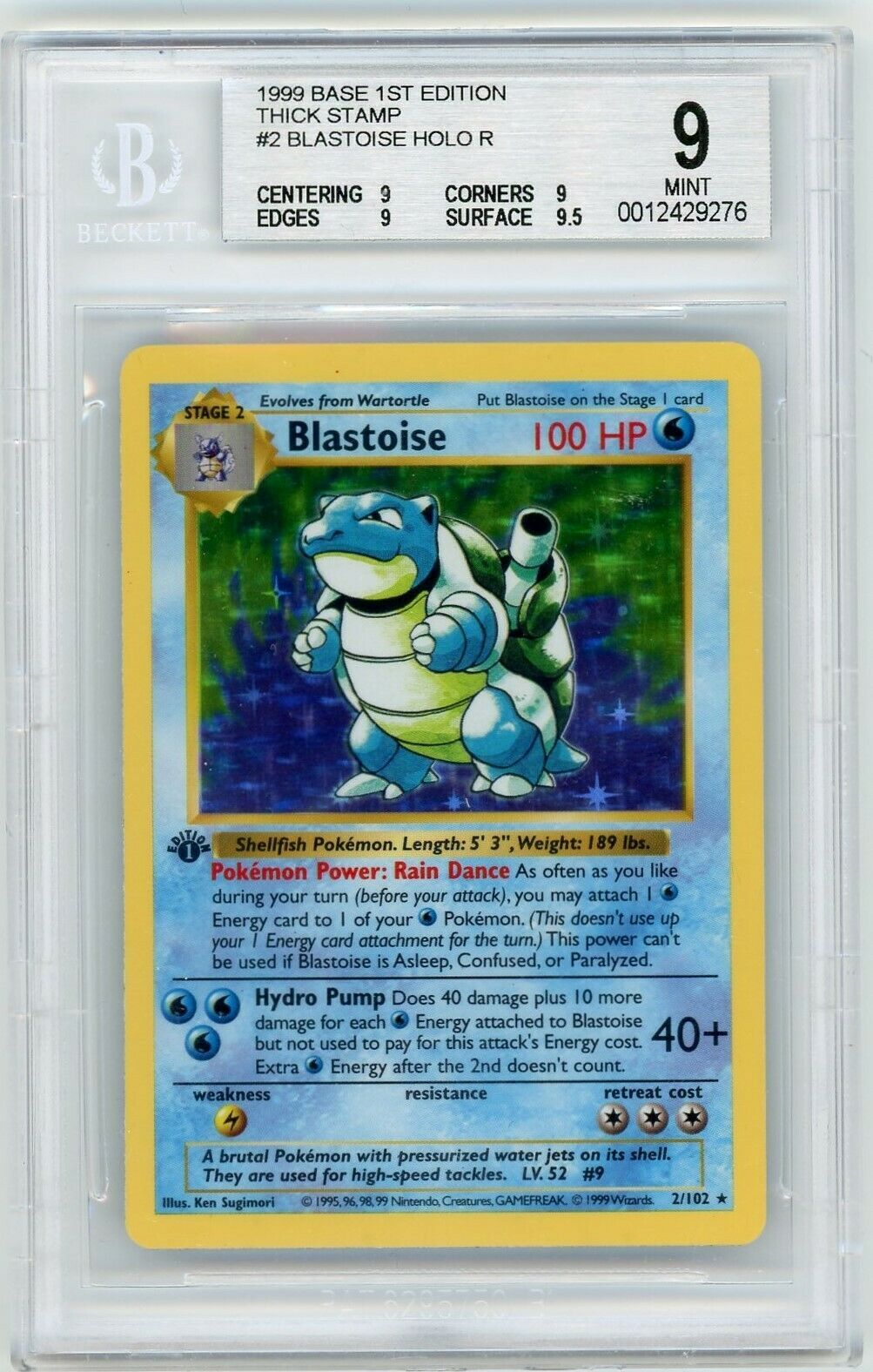 Blastoise Pokemon St Edition Bgs Mint Holo Shadowless