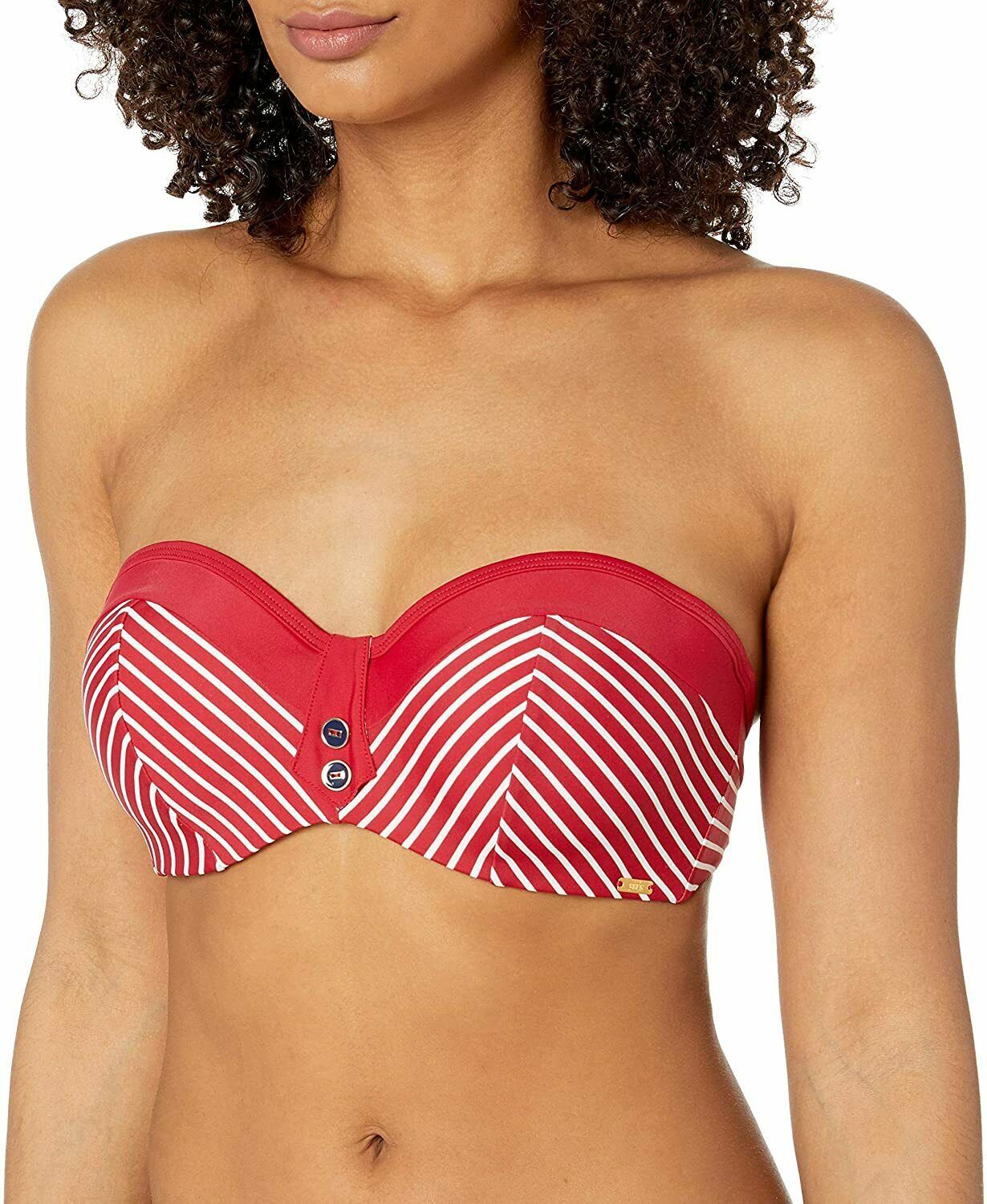 Panache Red White Britt Stripe Bandeau Bikini Swim Top Us Dddd G Uk