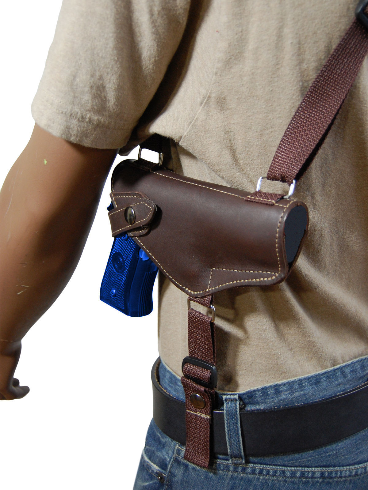 New Barsony Horizontal Brown Leather Shoulder Holster For Springfield