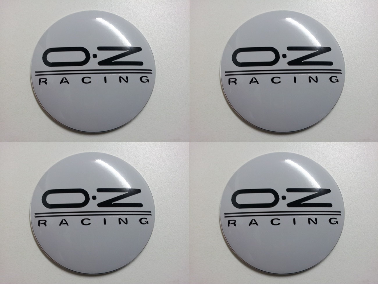 Set Of Car Wheel Center Cap Stickers Oz Racing Domed White Black