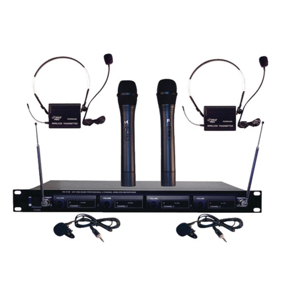 Pyle Pro PDWM4300 4 Channel VHF Wireless Rack Mount Microphone System