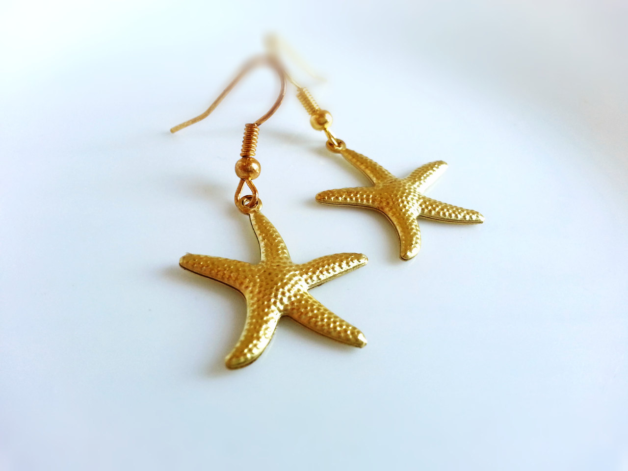 Gold Starfish Earrings Gold Starfish Charm Earrings Nautical Jewelry