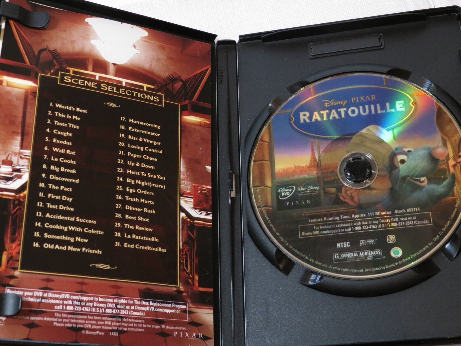 Ratatouille DVD Walt Disney Pixar Rated G Animation Anime 53714 DVDs