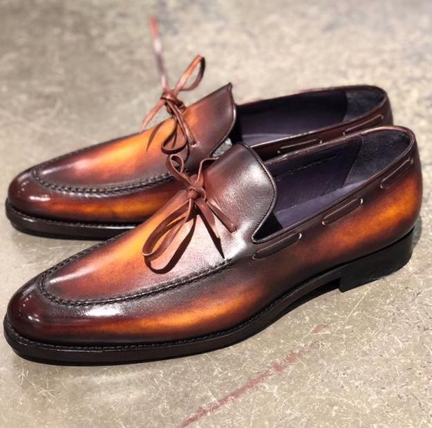 Handmade Tan Patina Loafers For Mens Custom Made Premium Quality Slip