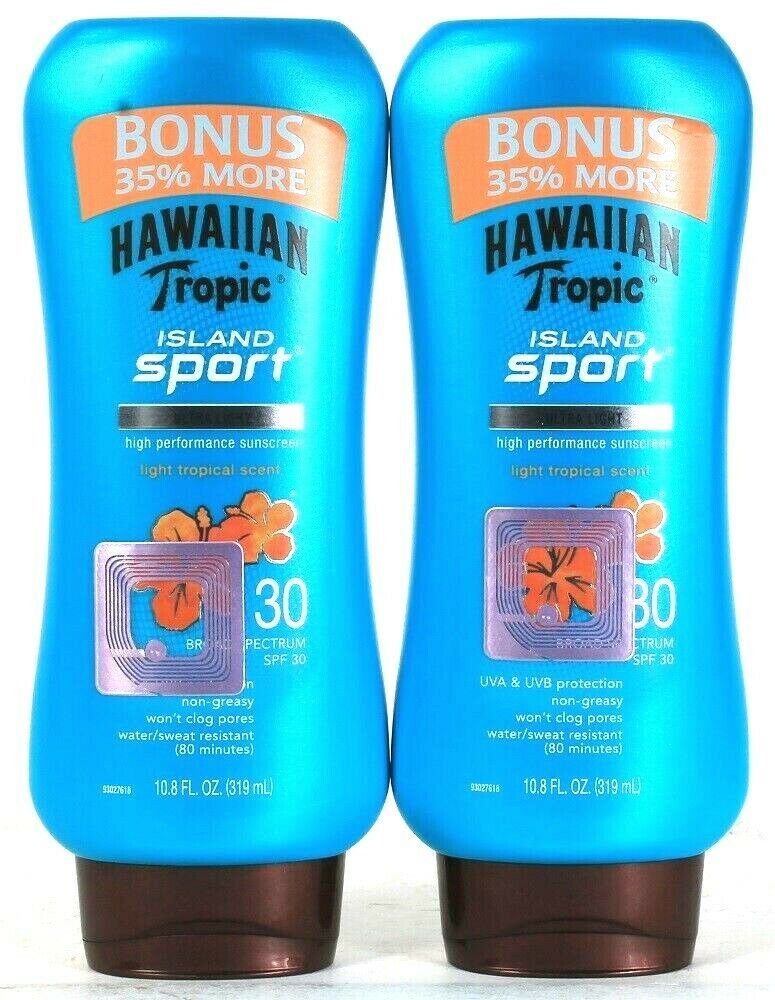 2 Hawaiian Tropic 10 8 Oz Island Sport Ultra Light SPF 30 High Perform