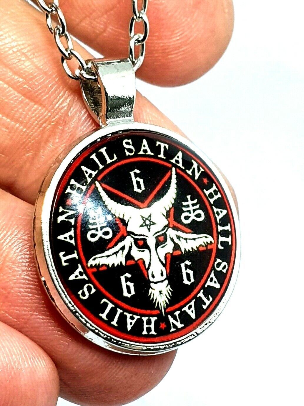 Hail Satan Necklace Occult 666 Baphomet Goat Church Of Satan Sigil