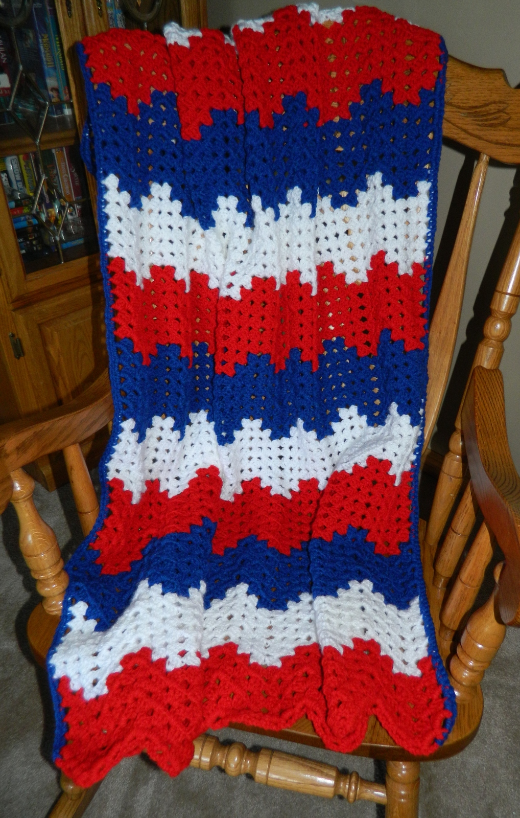 Red White Blue Patriotic Afghan Blanket W Chevron Wavy Ripple Crochet