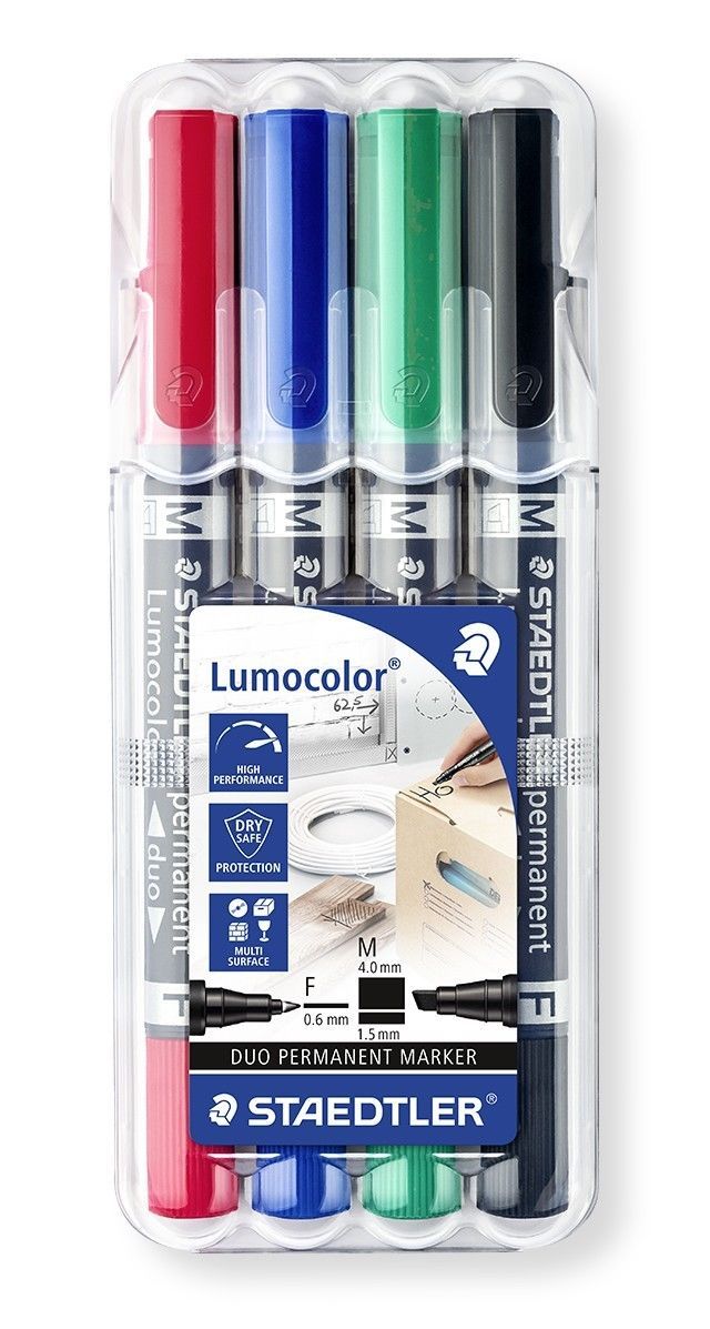 Staedtler Lumocolor Duo Double Ended Permanent Markers Wallet Of 4