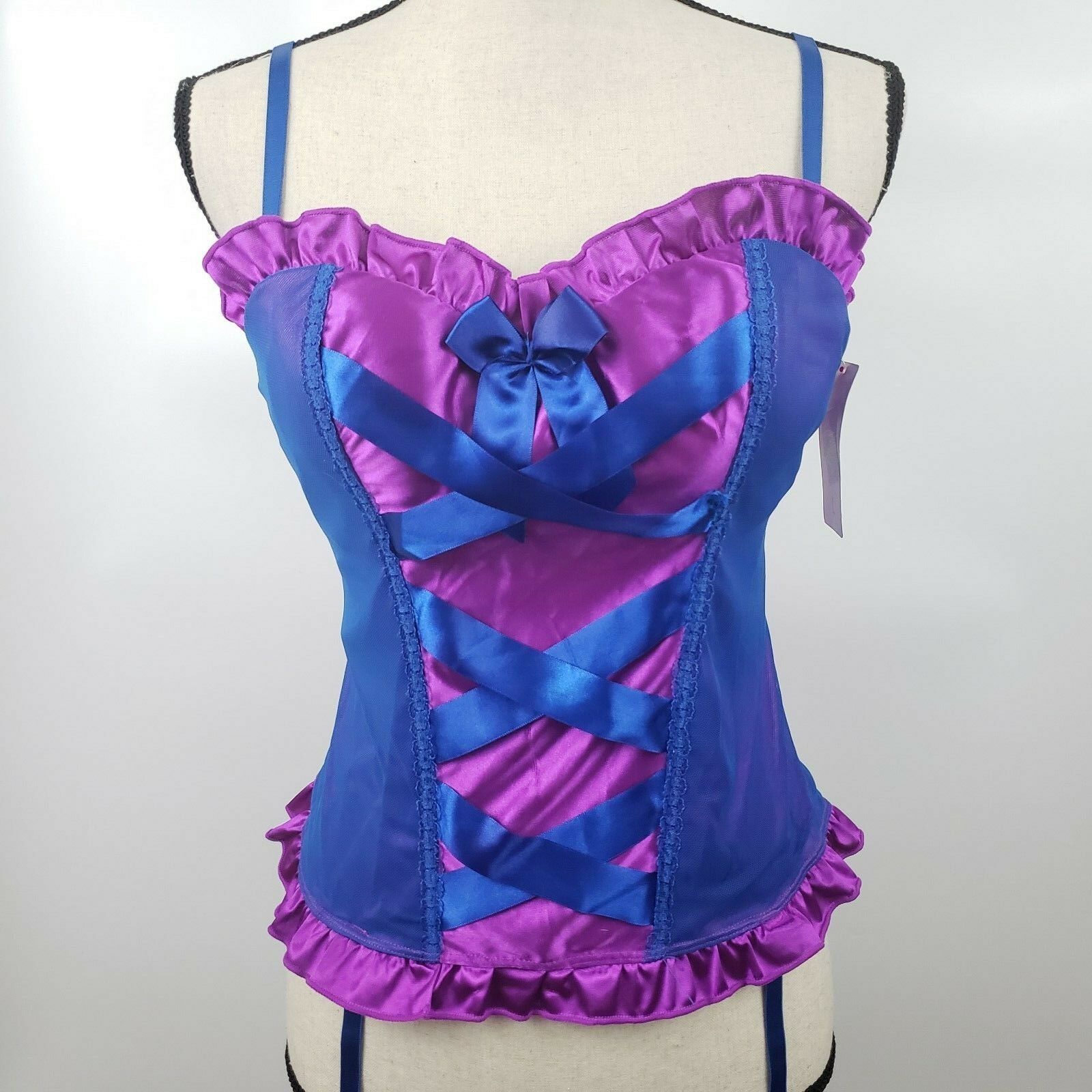 Intimate Lingerie Blue Purple Lingerie Corset Garter Bustier Lace Lined