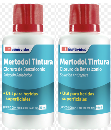 2 FRASCOS DE MERTODOL TINTURA SOLUCION ANTISEPTICA 40ml Each MEXICANO