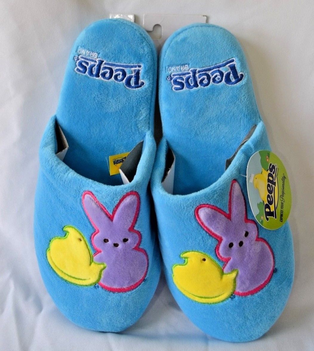 Peeps Blue Womens Slippers Plush Bunny Chick Easter 5 6 7 8 9 10 Just