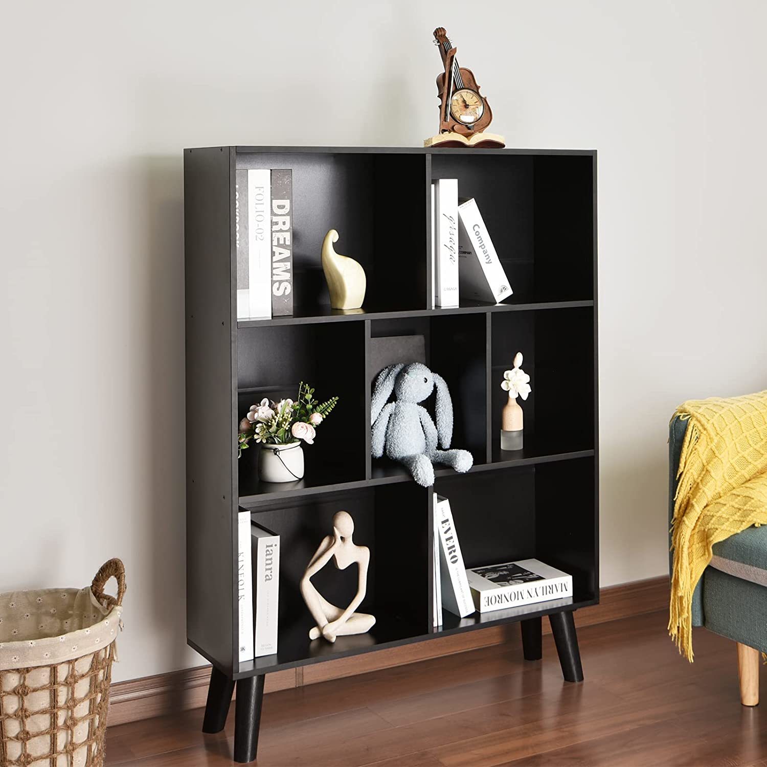 Black Bookshelf 3 Tier Modern Bookcase With Legs Bookshelves Wood