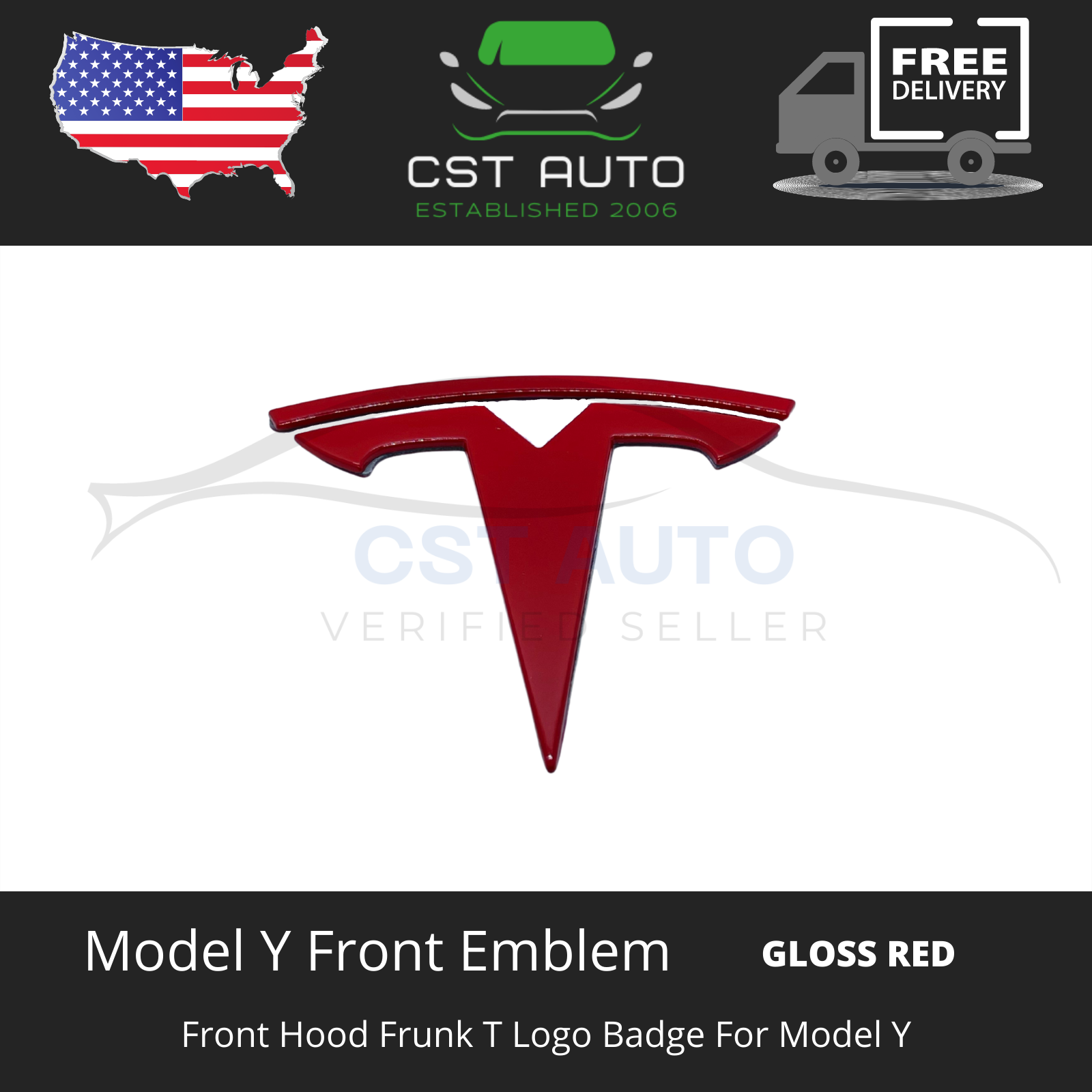 Tesla Model Y Gloss Red Front Hood Emblem Oem Upgrade Frunk T