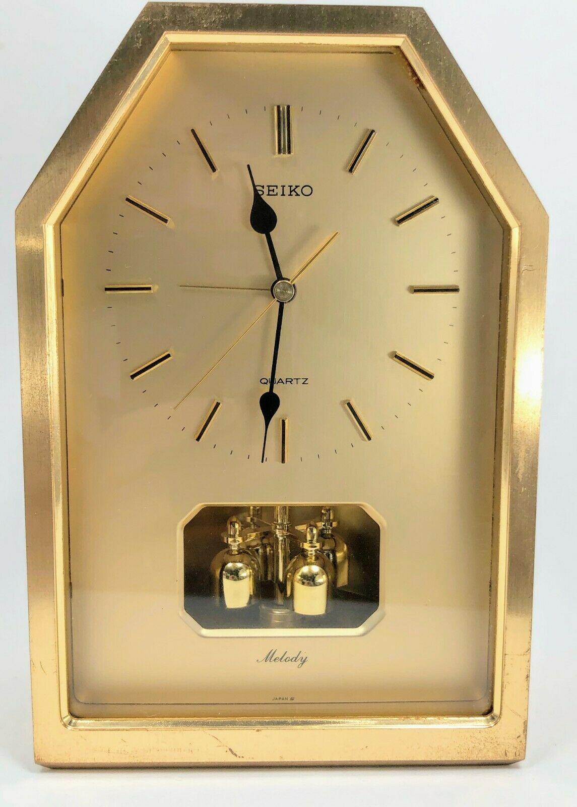 Vintage 70 S Seiko Melody Quartz Alarm Mantle Desk Clock Brass Rotating