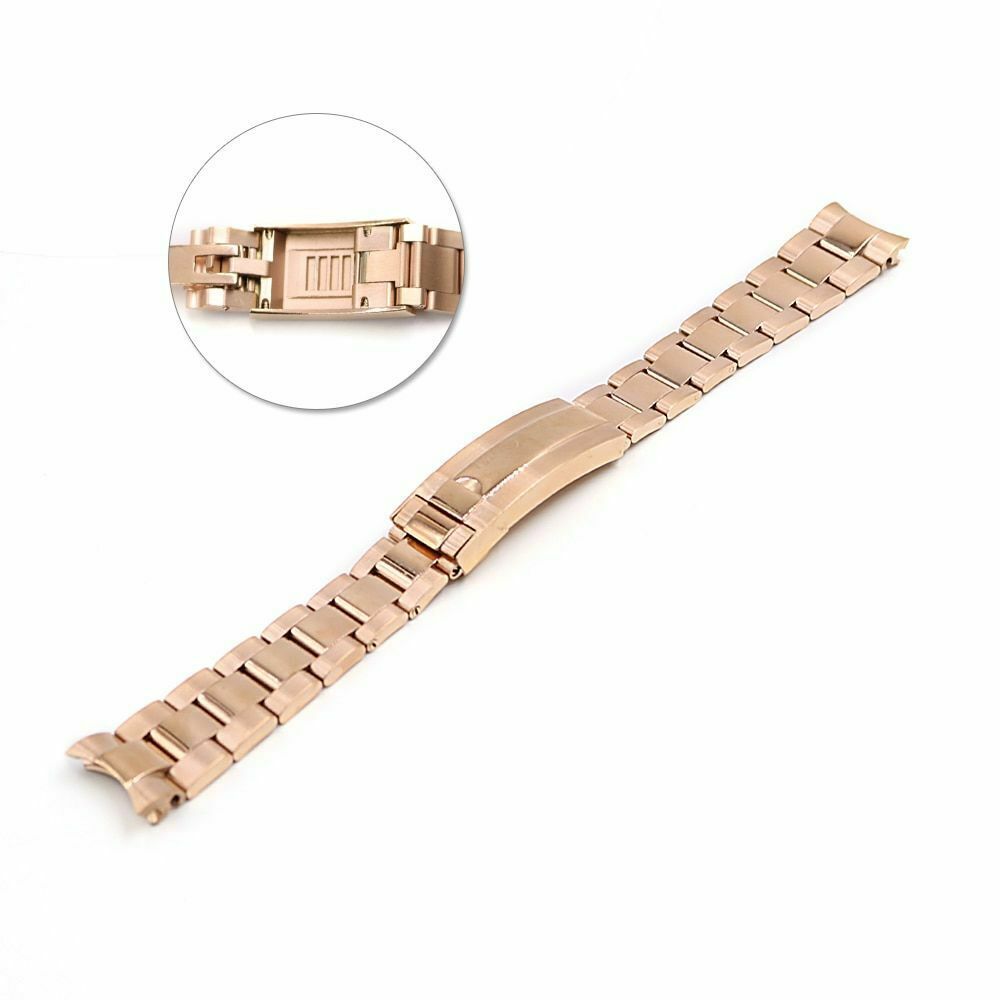 Steel Watch Band Solid Curved End Screw Links Bracelet Glide Lock Clasp