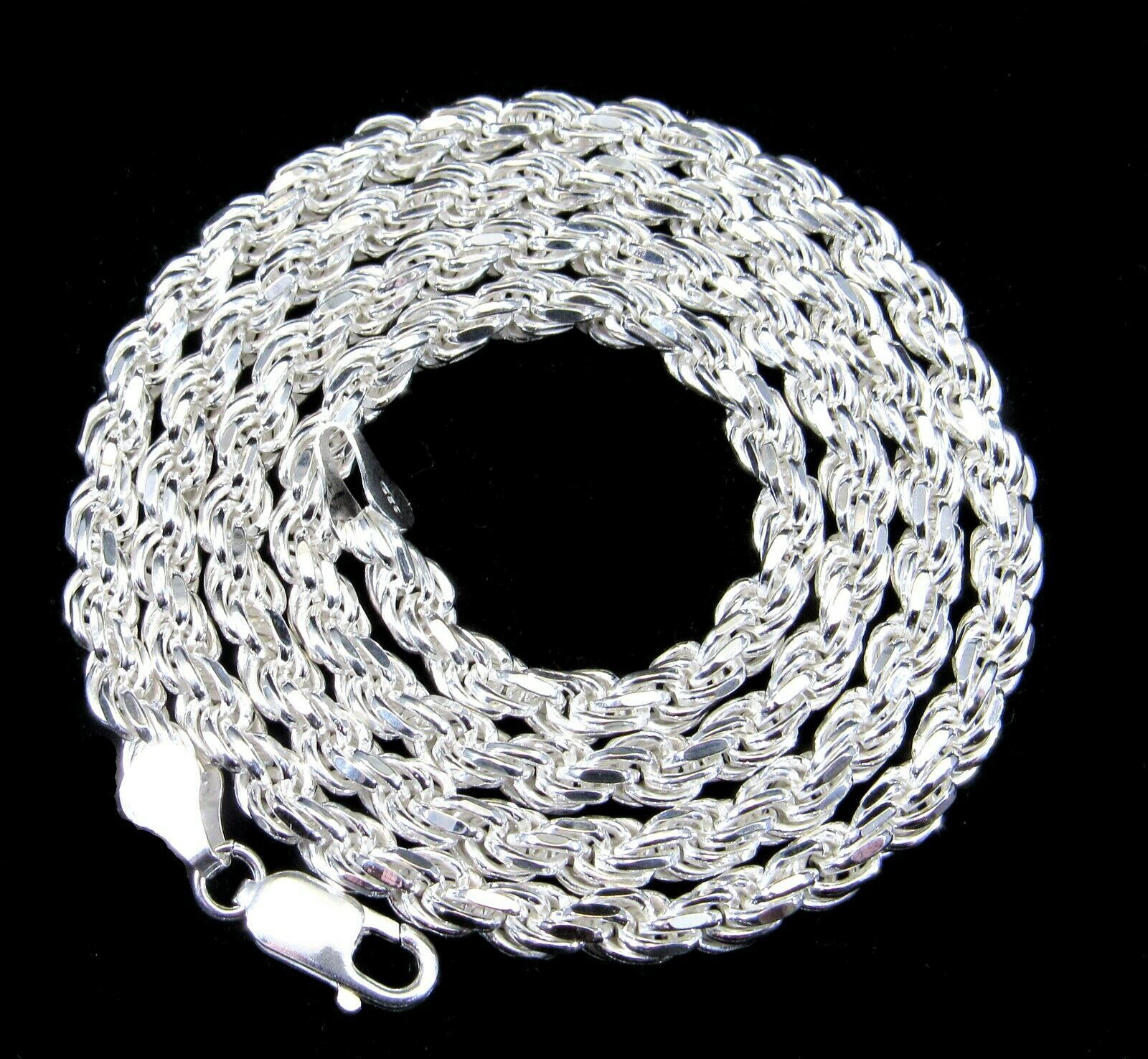 Mm Solid Sterling Silver Diamond Cut Rope Chain Bracelet Or