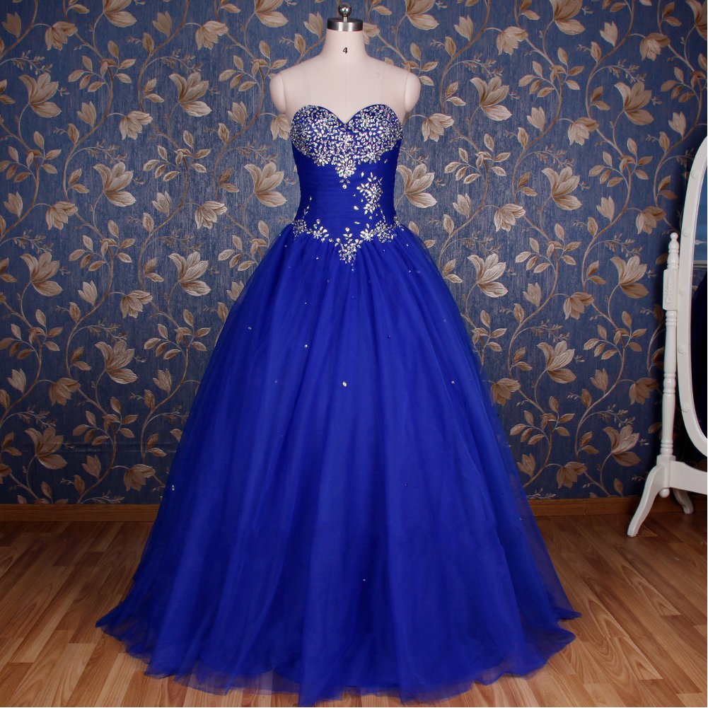 Kivary Crystals Sweetheart Long Ball Gown Corset Prom Quinceanera