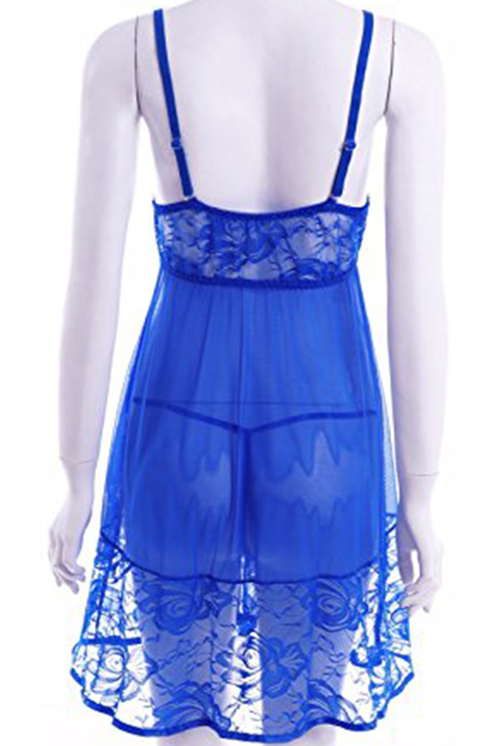 Unomatch Women Sleeveless Chiffon Chemise Set Lingerie Royal Blue