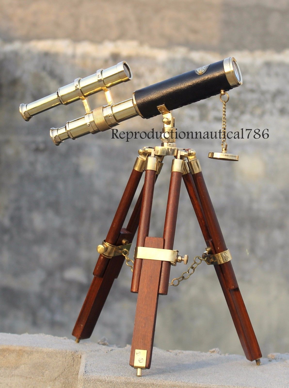 Vintage Handmade Brass Telescope With Tripod Collectible Tabletop