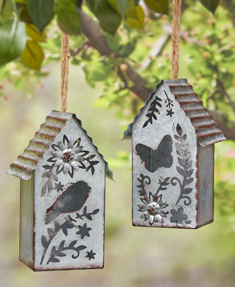 Galvanized Metal Birdhouse With Cutout Detail Butterfly Birdhouses