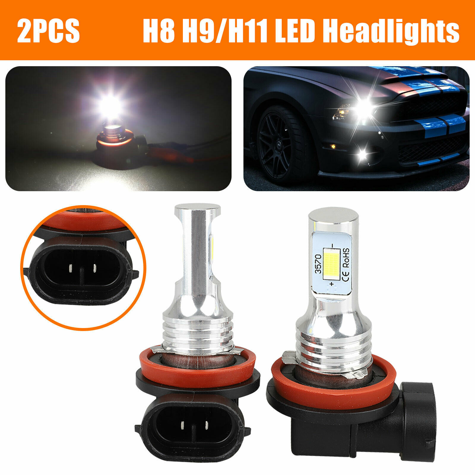 X W Upgrade H H H Led Headlight Bulb Kit High Low Beam Lm