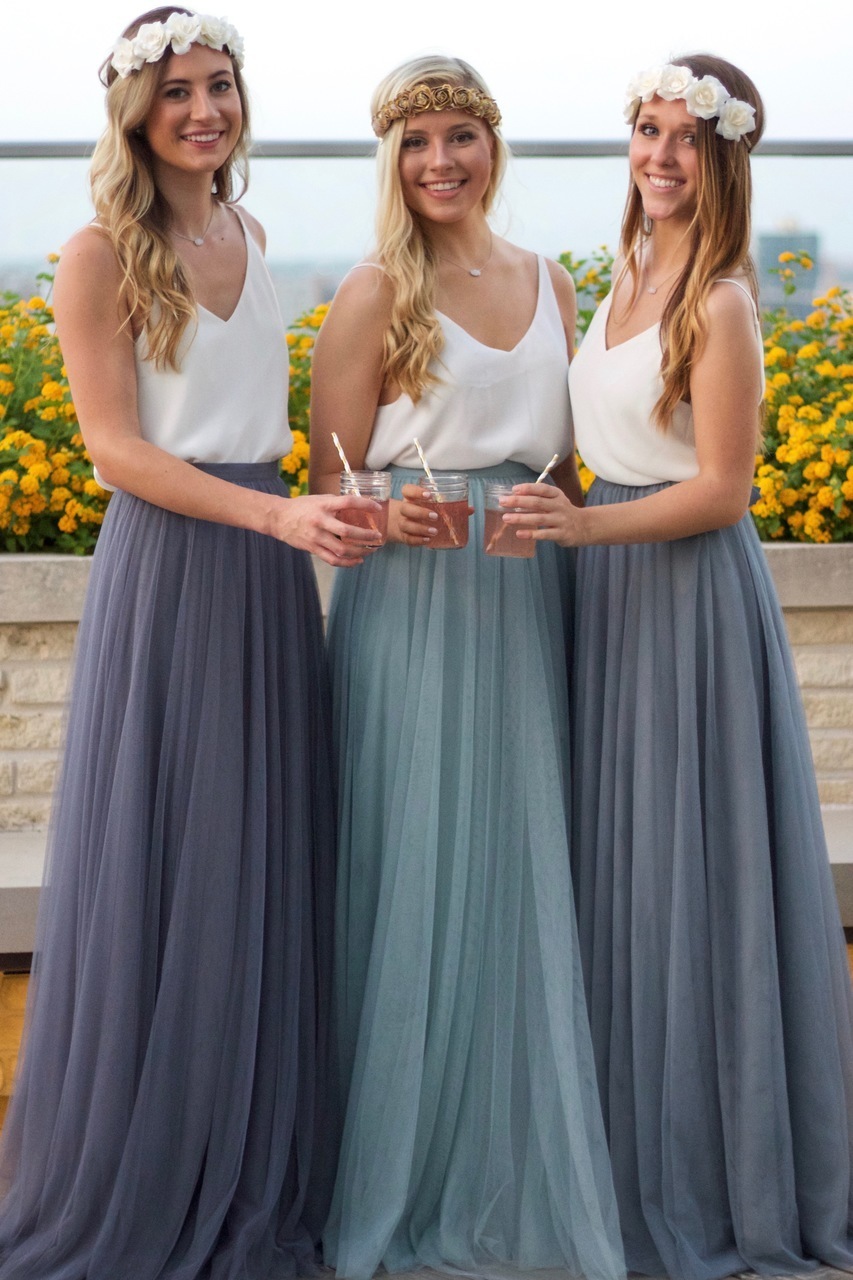 Dark Gray Plus Size Bridesmaid Tulle Skirt High Waist Gray Full Maxi