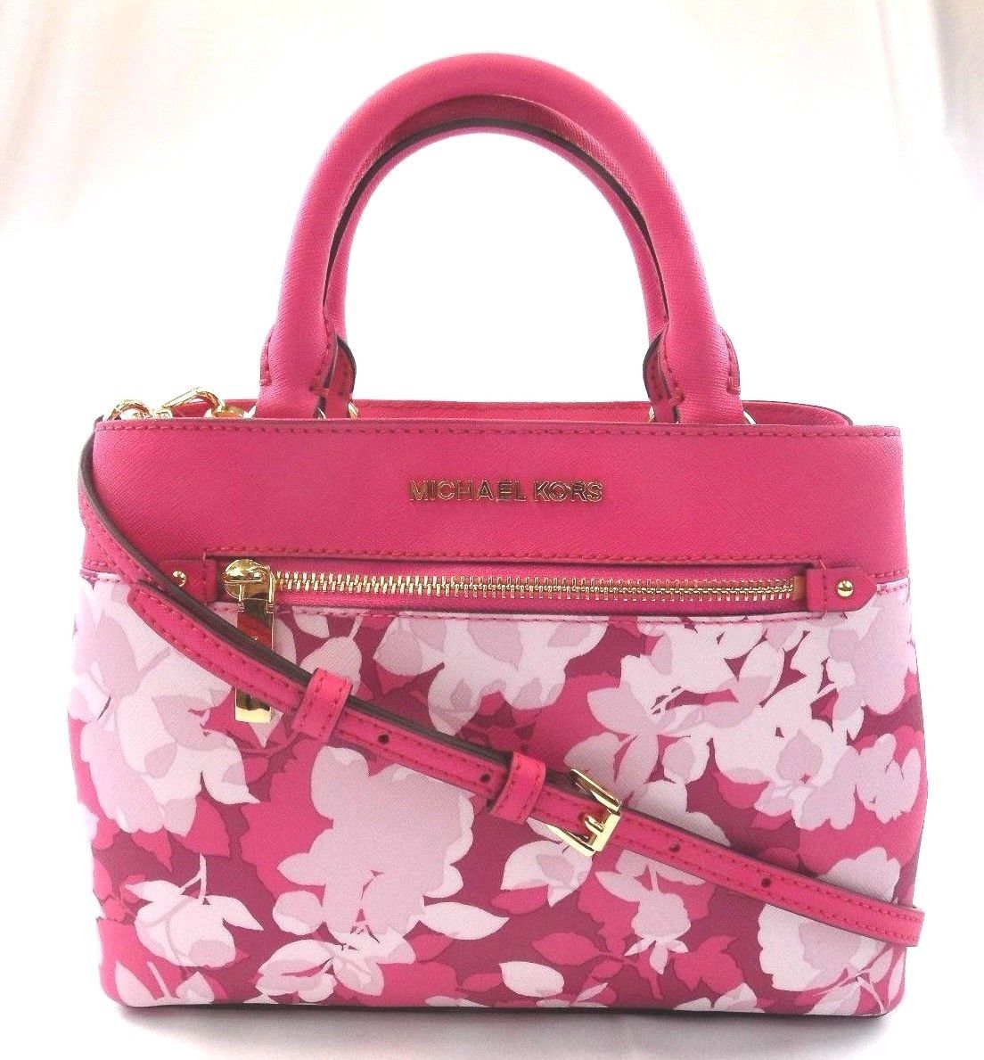 NEW MICHAEL KORS HAILEE XS SMALL PINK FLORAL GRANITA LEATHER SATCHEL