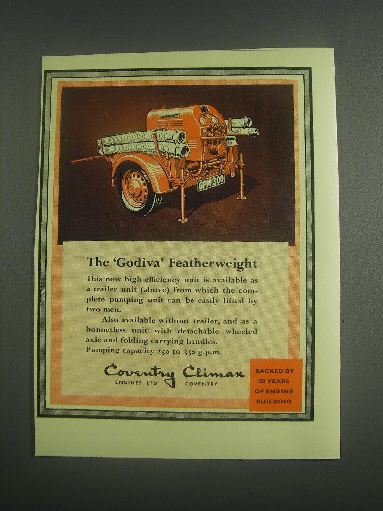 1953 Coventry Climax Godiva Fire Fighting Equipment Ad The Godiva