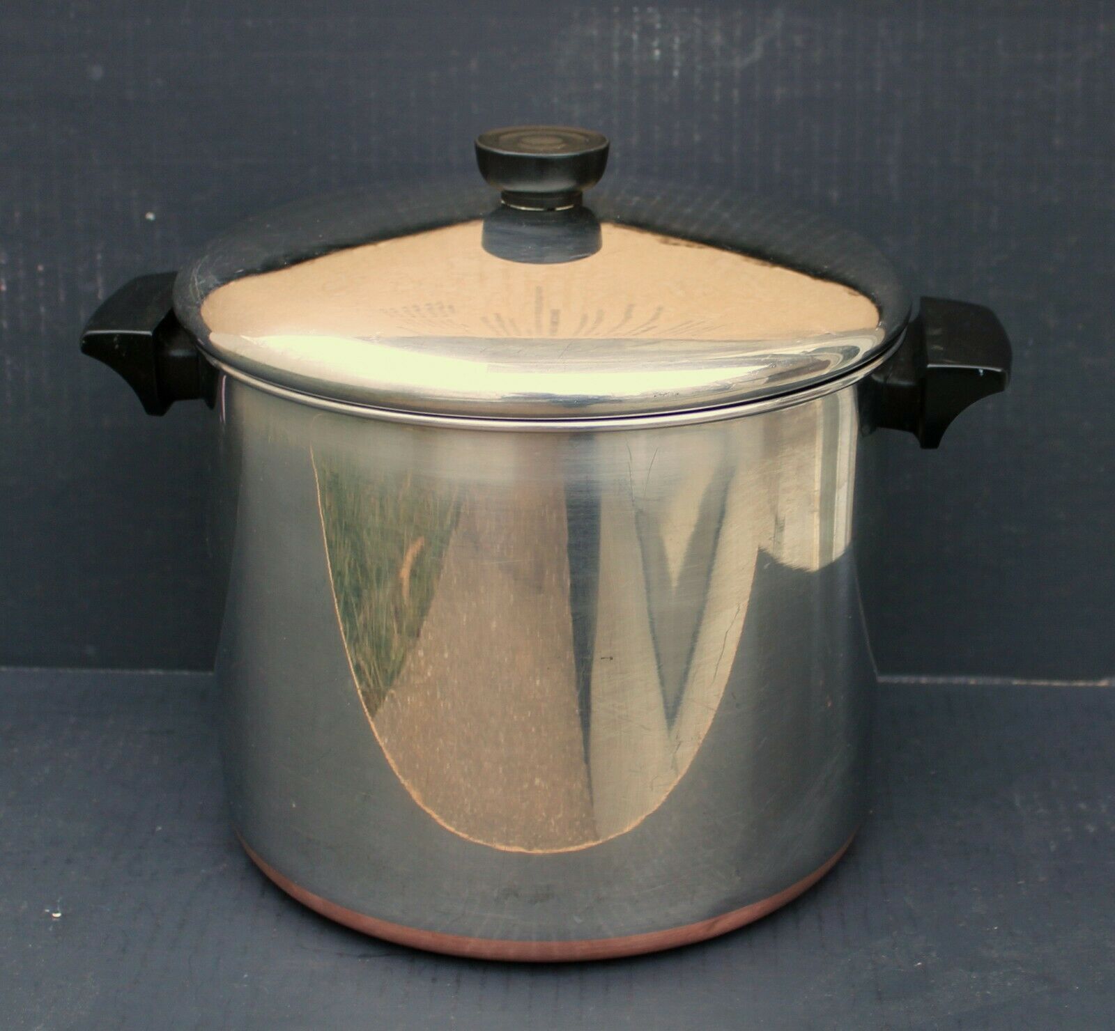 Vintage Revere Ware Copper Bottom 8 Qt Quart Stock Pot With Lid