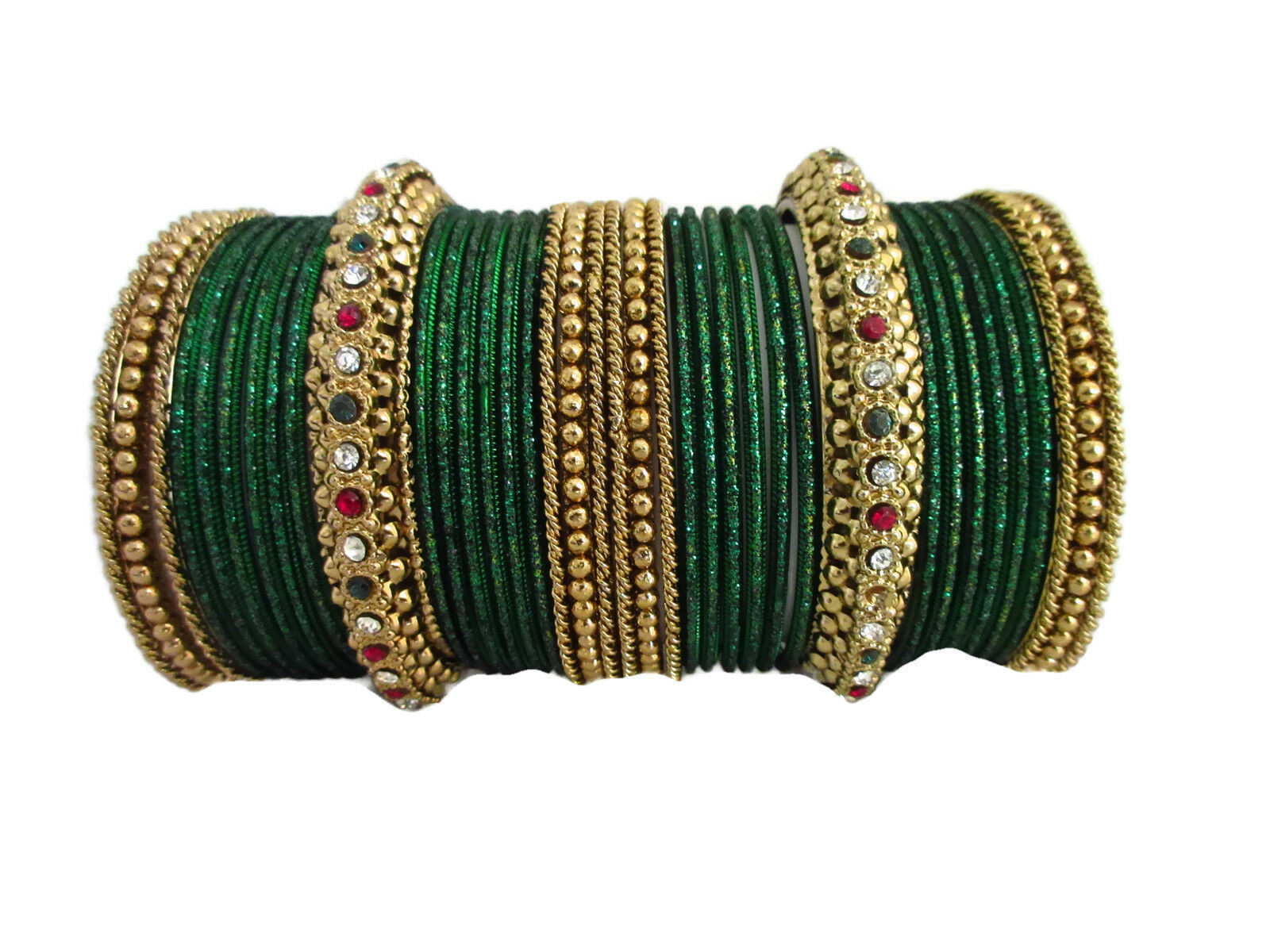 Indian Green Color Traditional Bridal 38PS Rhinestone Fashion Bangles