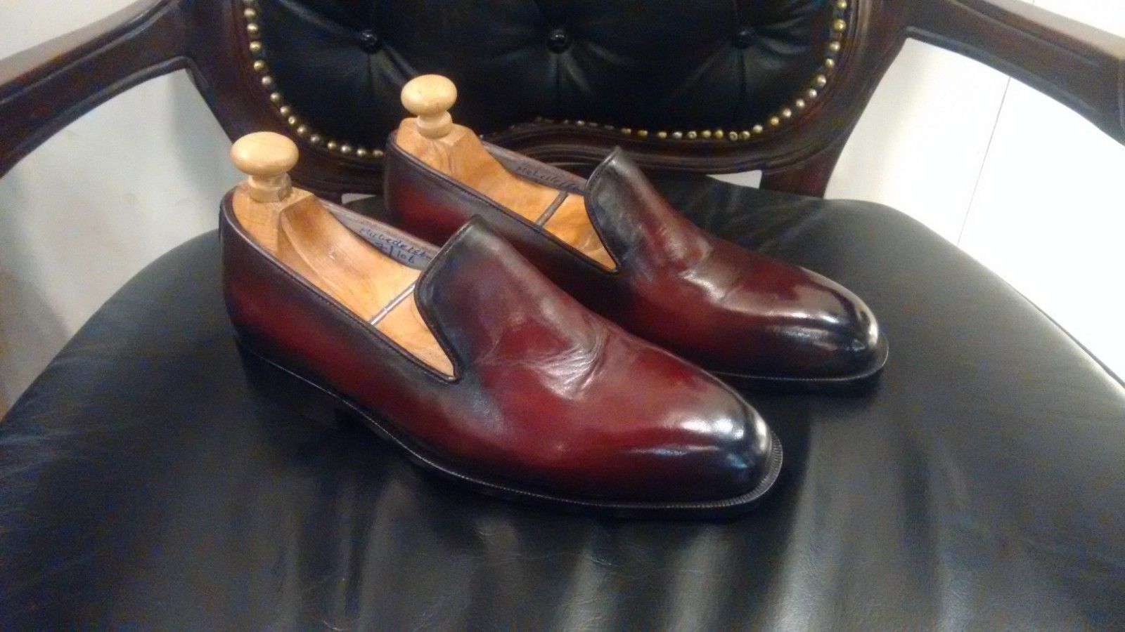 Handmade Ox Blood Patina Whole Cut Loafers For Men Custom Made Shoes