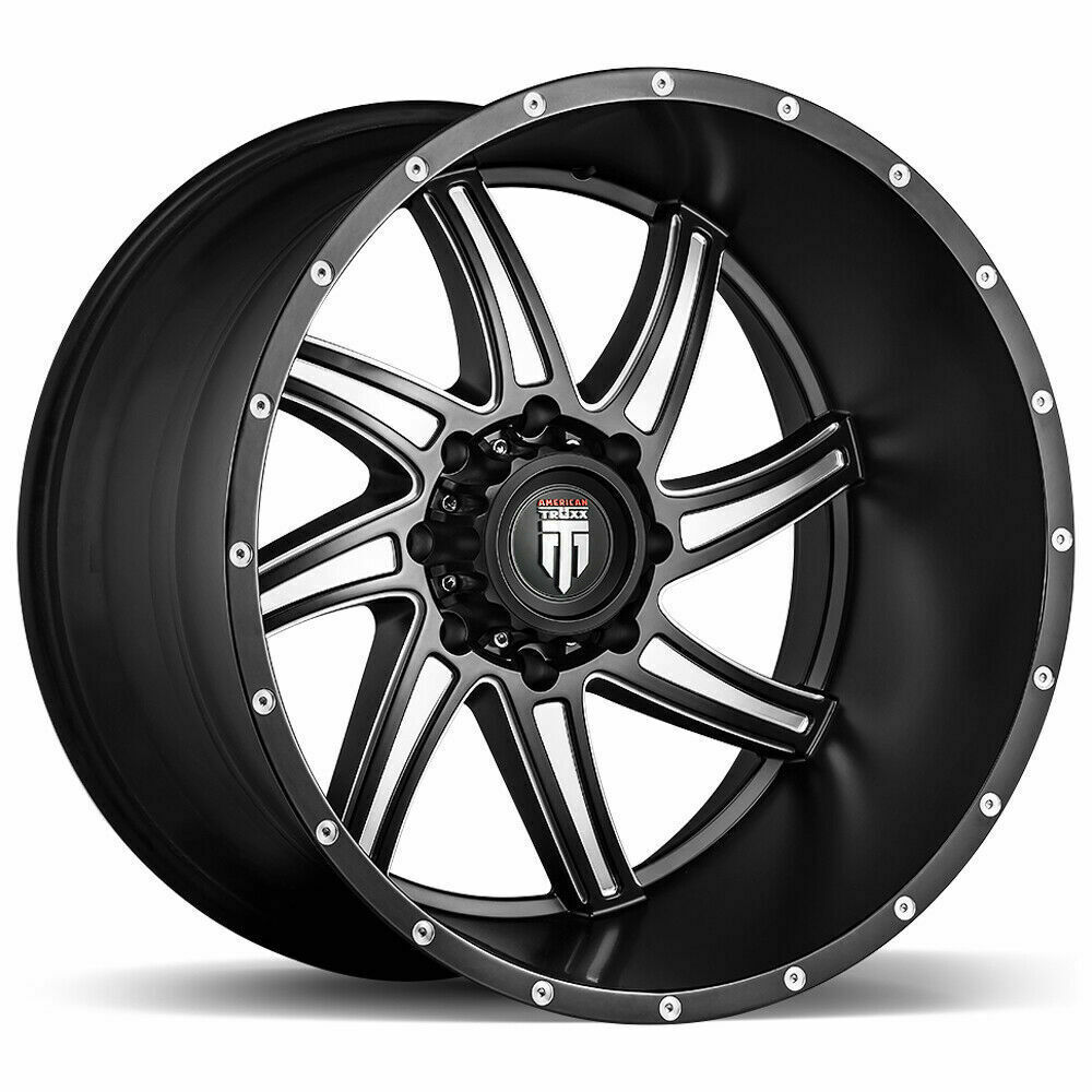 22x12 American Truxx AT162 Vortex 8x170 44 Black Milled Wheels Rims