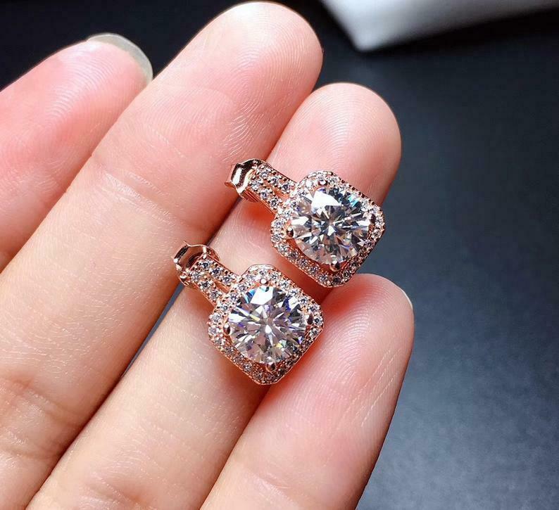 Mm Round Cut Moissanite Drop Dangle Earrings K Rose Gold Finish