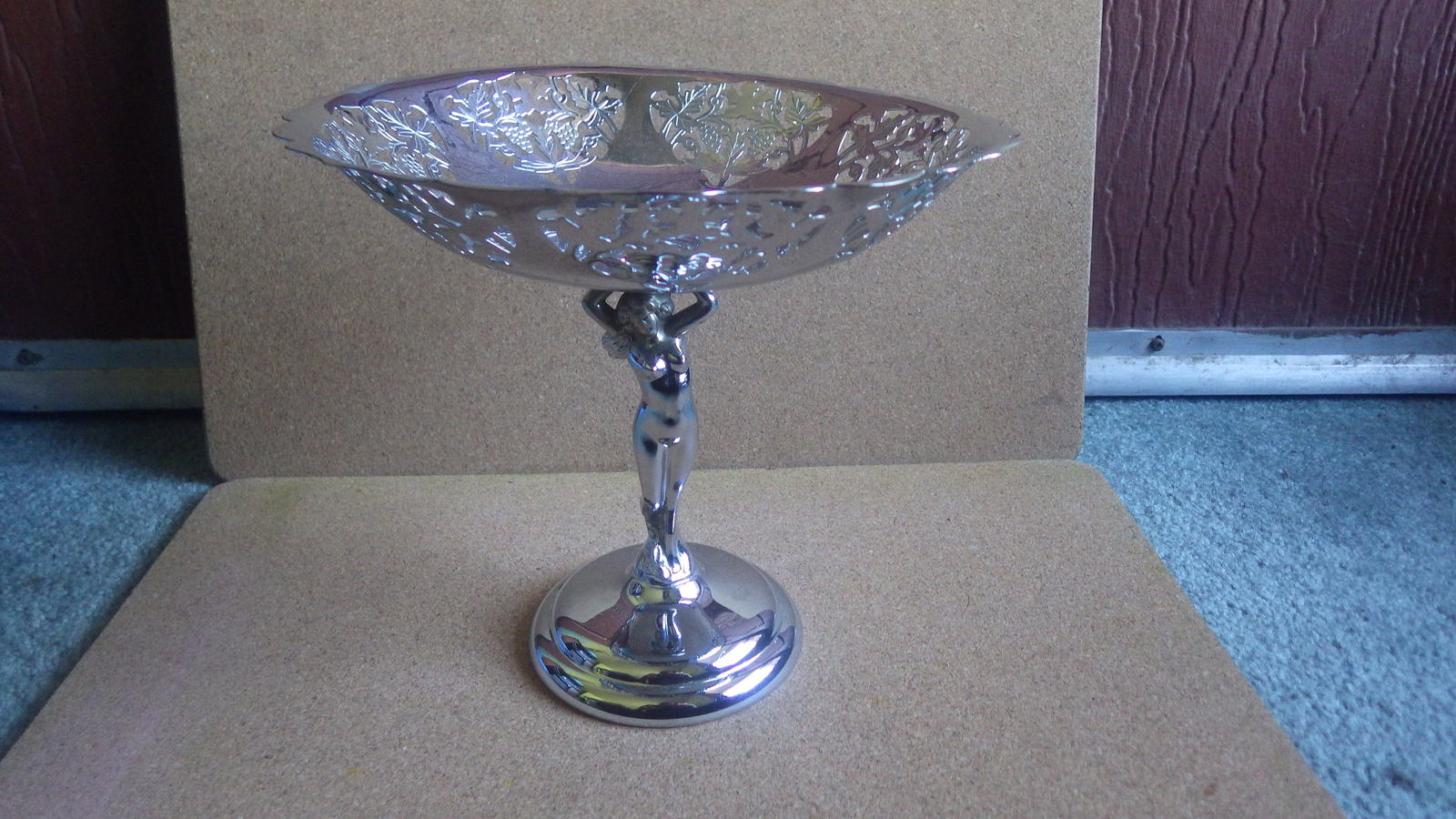 Vintage Farber Brothers Krome Kraft Art Deco Nude Maiden Stem Compote