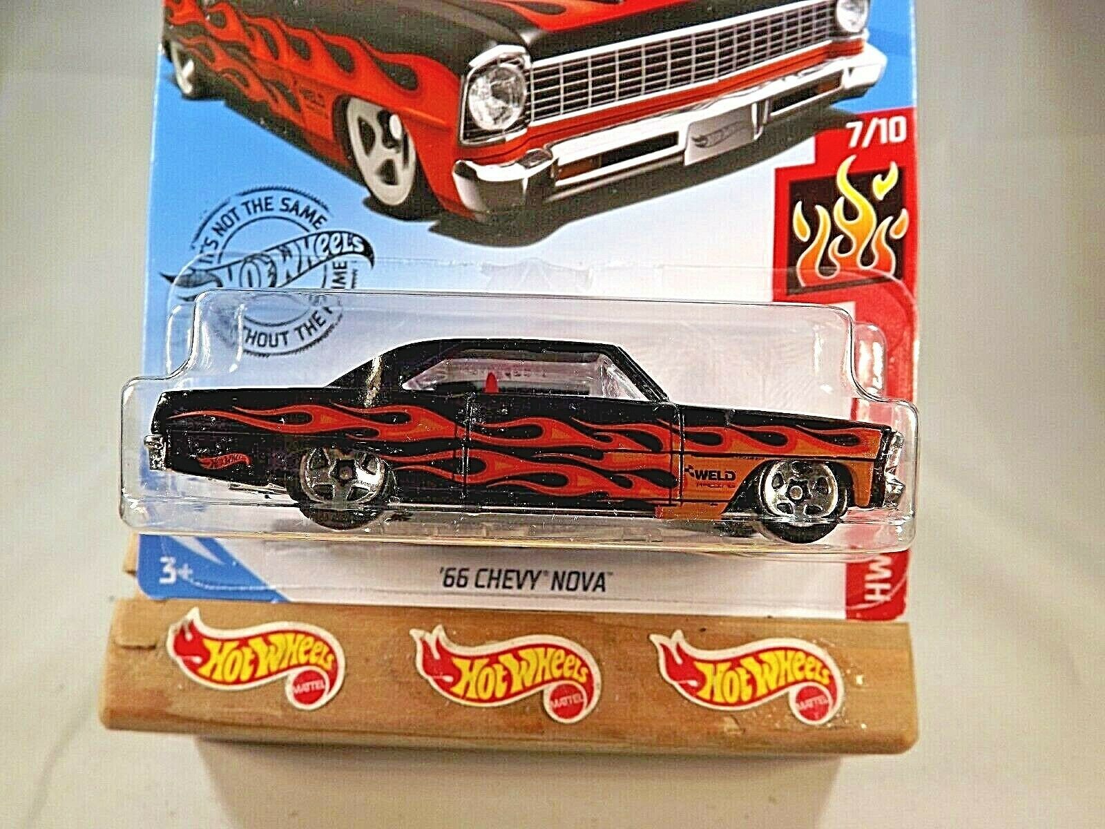 2019 Hot Wheels 143 HW Flames 7 10 66 CHEVY NOVA Black Variant W