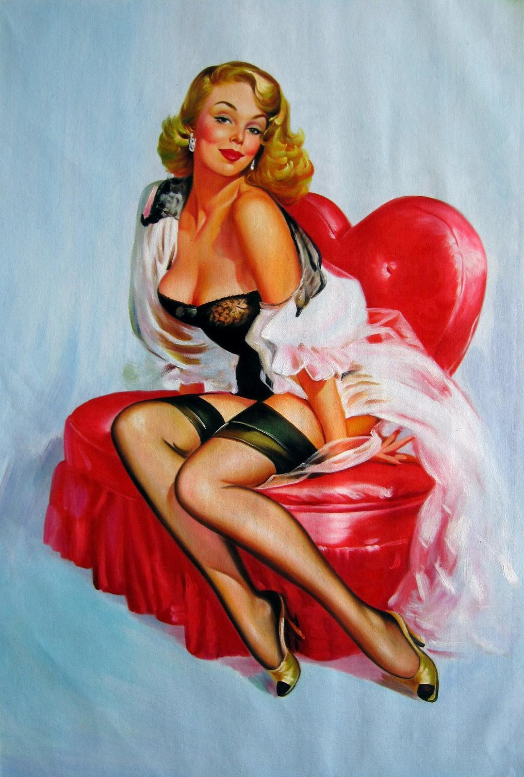 24x36 Inches Rep Gil Elvgren Stretched Oil Painting Canvas Art Wall