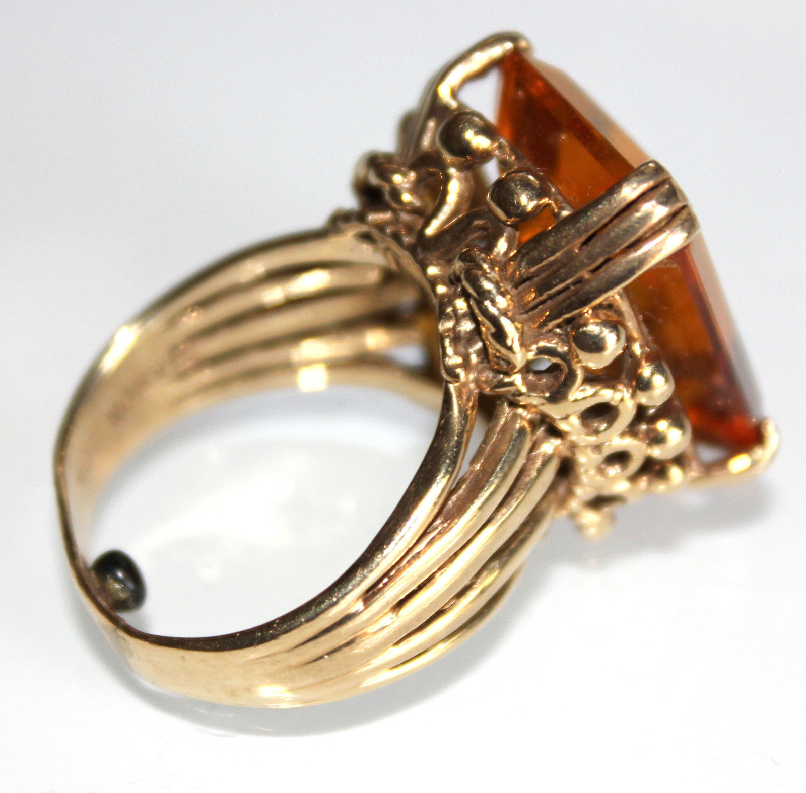 Vintage 20K Yellow Gold Orange Topaz Ring 20 Ct Ornate Size 7 75 8