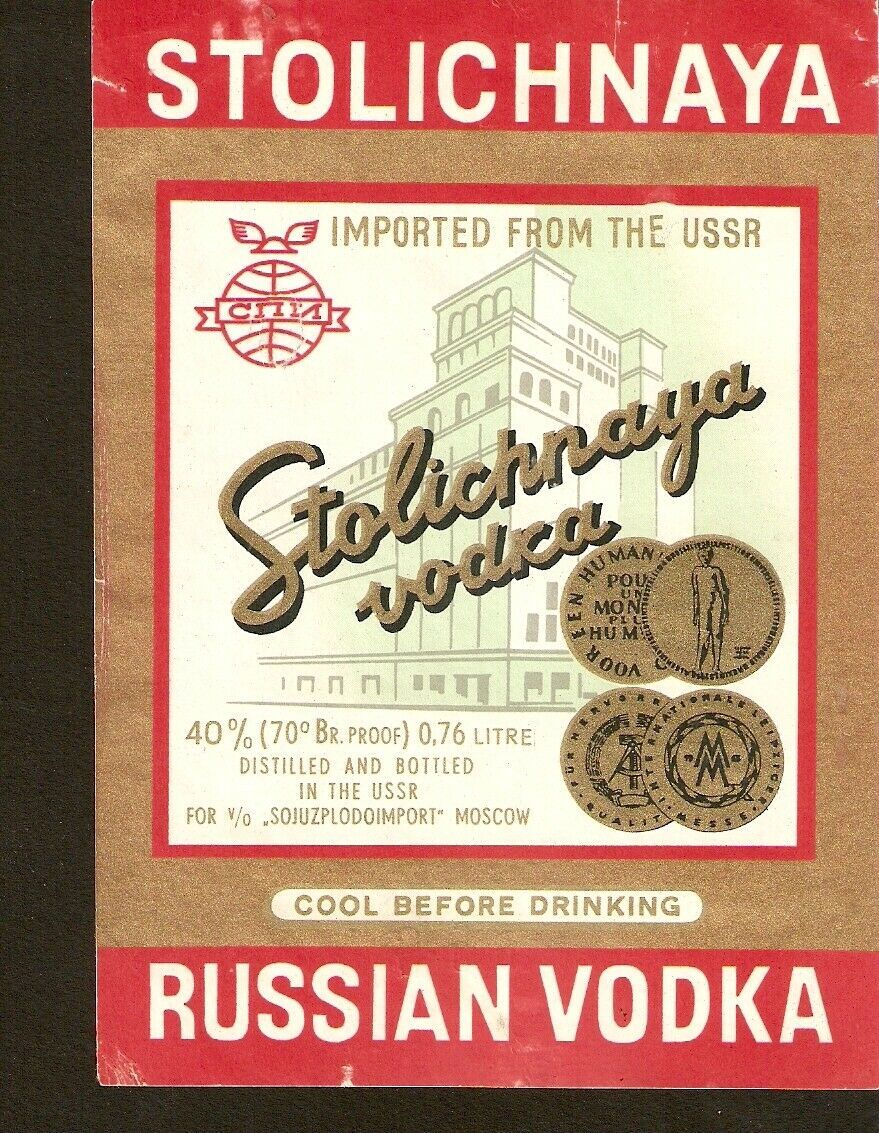 Ussr Soviet Stolichnaya Russian Vodka Wodka Vintage Ads Label