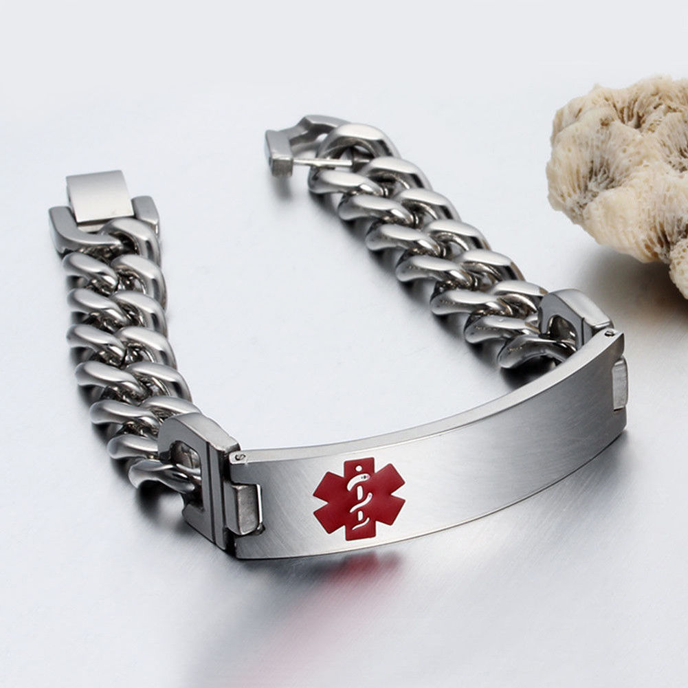 Free Engraving Titanium Steel Emergency Medical Alert Id Bracelet For