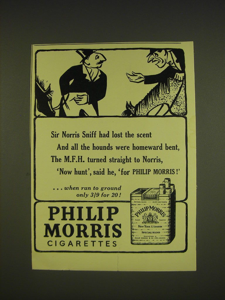 1955 Philip Morris Cigarettes Ad Sir Norris Sniff Had Lost The Scent