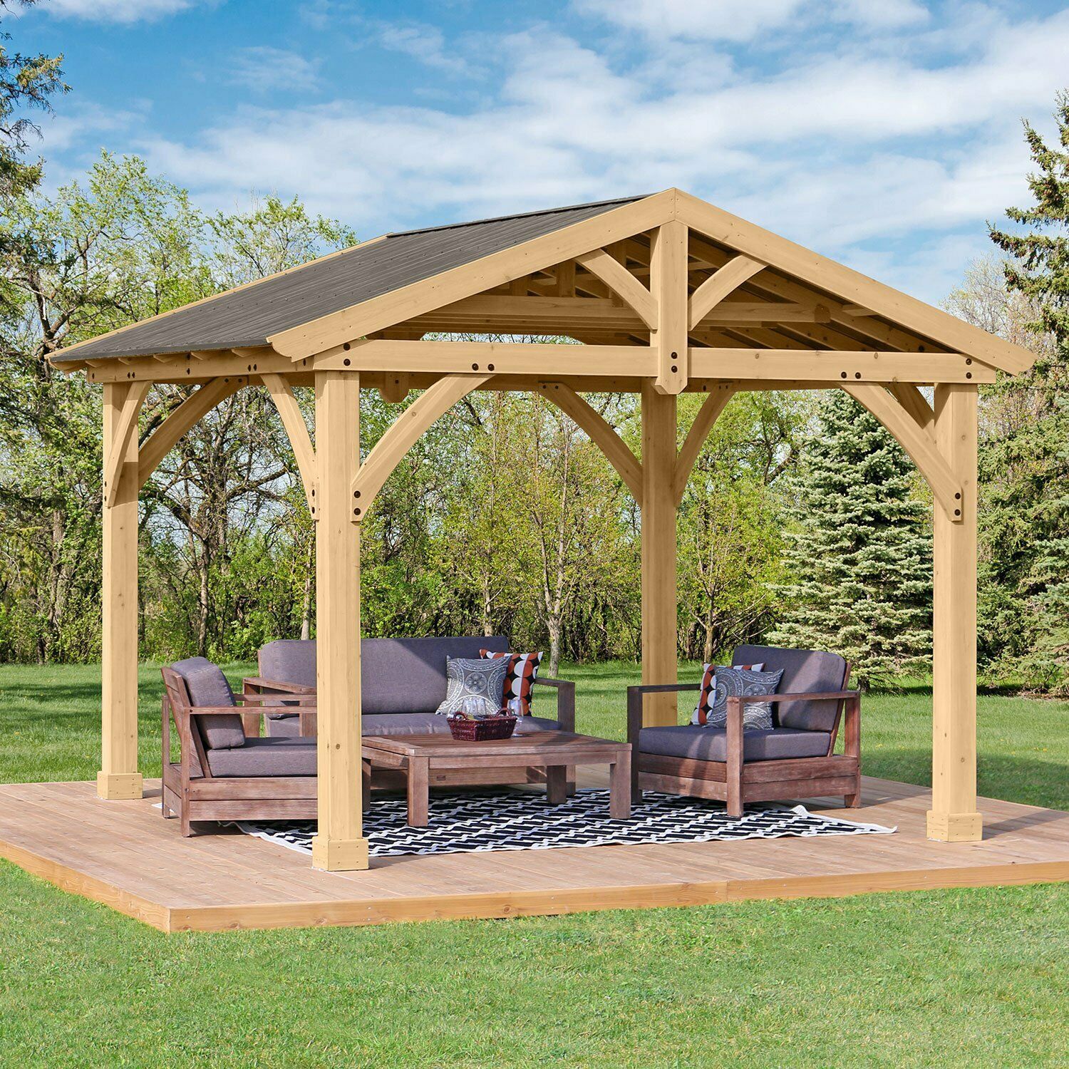 Yardistry X Cedar Wood Aluminum Hardtop Gazebo Hard Top Pavilion