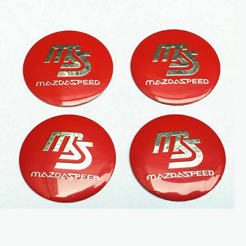 4X RED BLACK 2 2 56mm MS MazdaSpeed Emblem Wheel Center Hub Caps