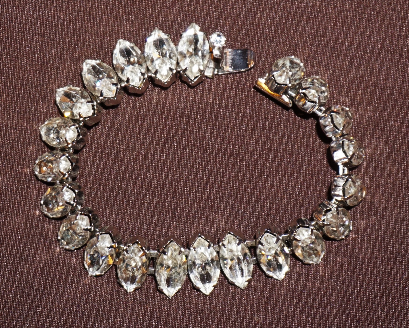 Vintage Weiss Marquis Cut Clear Rhinestone Tennis Bracelet Signed