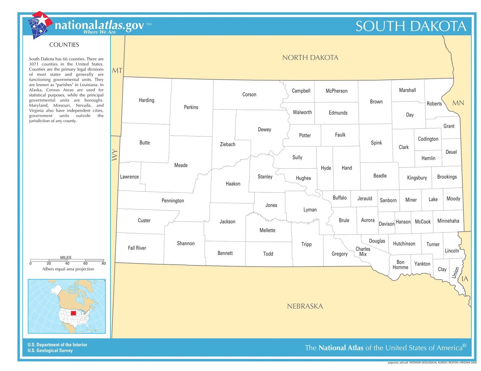 South Dakota State Counties Laminated Wall Map Us