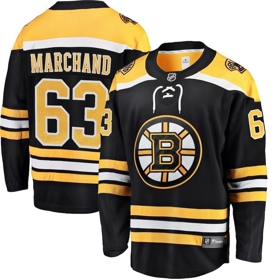 Men S Boston Bruins Brad Marchand Black New Player Jersey Sewn On