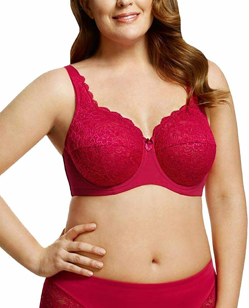 Elila RED Isabella Full Coverage Stretch Lace Underwire Bra US H UK FF Bras Bra Sets